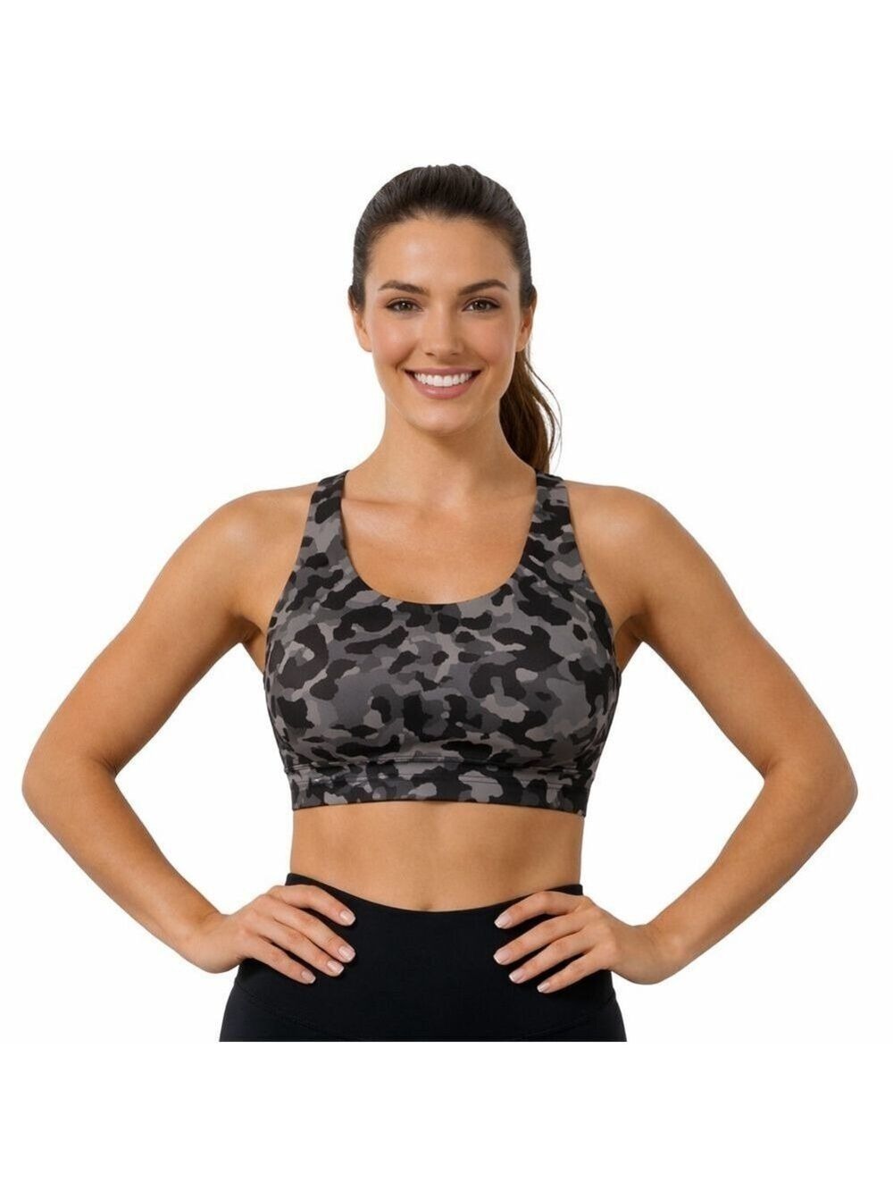 Athleta Sports Bra Gray Black Camo 32D